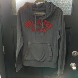 Hollister Men’s Dark Gray Hoodie with Neon Logo Large